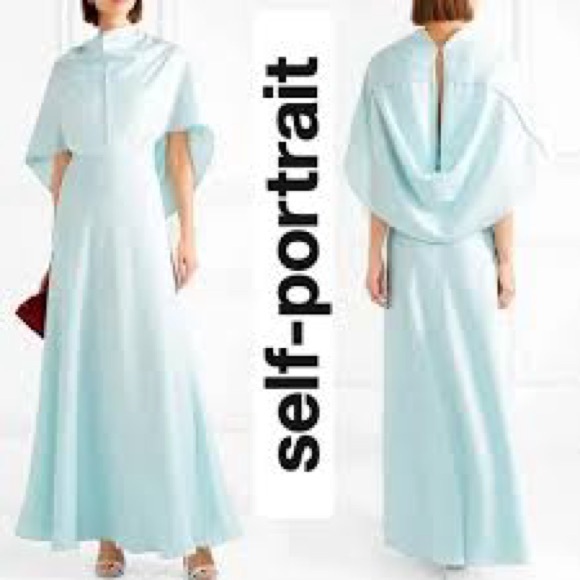 Self-Portrait Dresses & Skirts - Self Portrait Satin Drape Maxi Dress Duck Egg Blue Evening Formal Gown 10